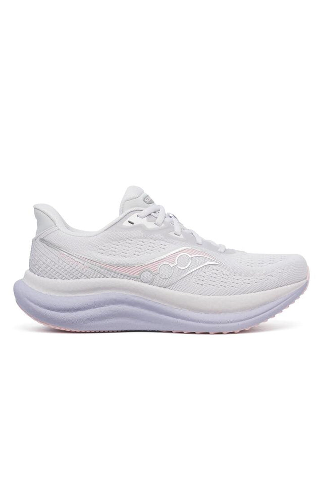 Saucony running shoe in white against a clean background