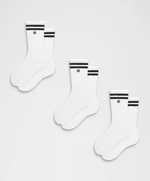 Unisex Daily Essential Crew Socks 3 Pack Stripe