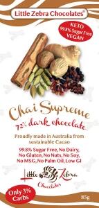 Little Zebra Chocolates Chocolate Dark 73% Chai 85g x 12