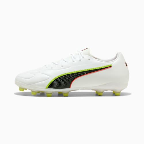 KING 20 MATCH FG/AG Unisex Football Boots in White/Glowing Red/Yellow Alert