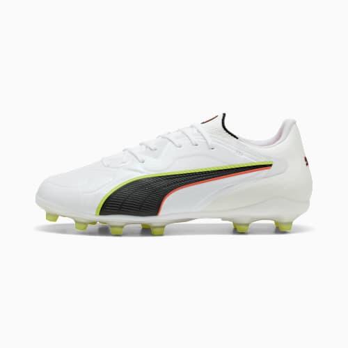KING 20 PRO FG/AG Unisex Football Boots in White/Glowing Red/Yellow Alert