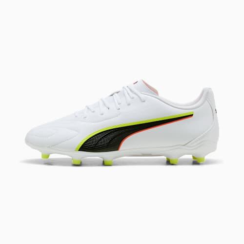 KING 20 PLAY FG/AG Unisex Football Boots in White/Glowing Red/Yellow Alert