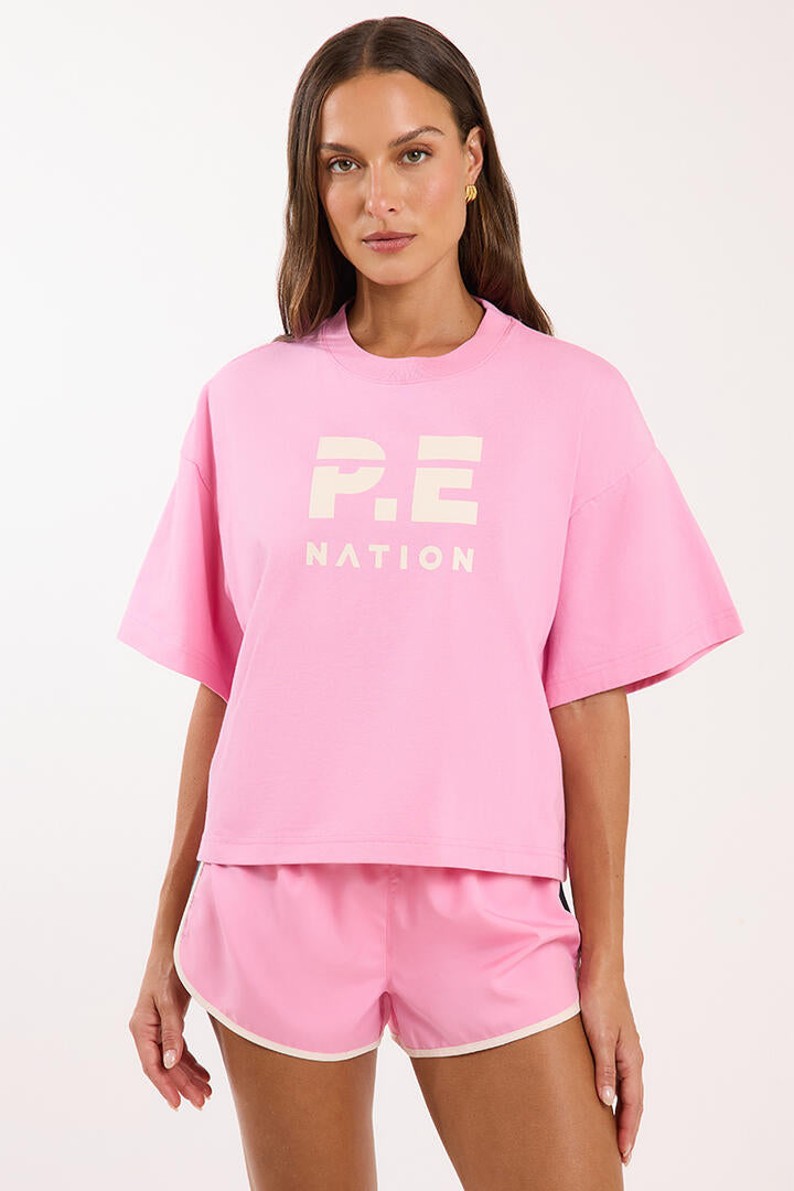P.E Nation Heads Up Crop Tee Prism Pink