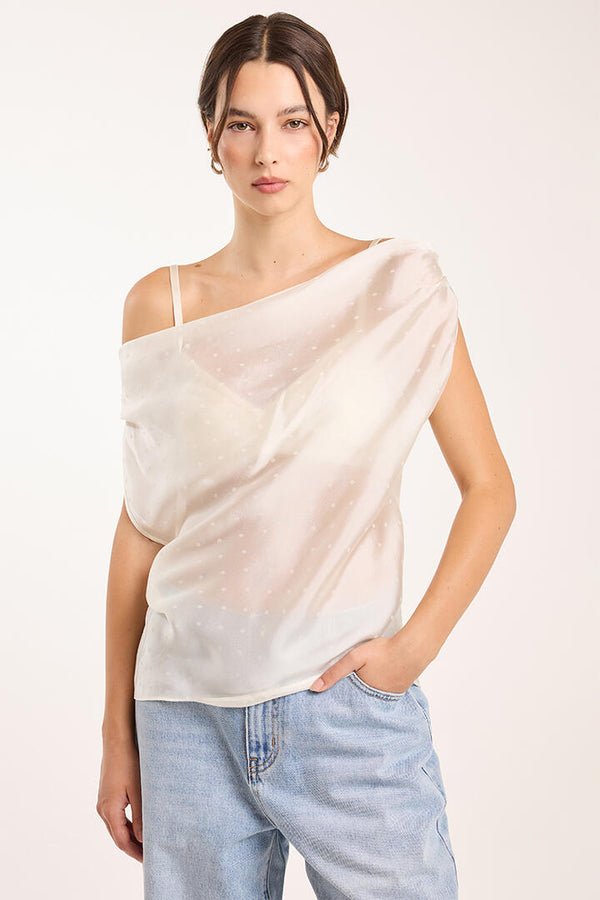 Ode Curio Sheer Asymmetric Top Walnut Polka Dot