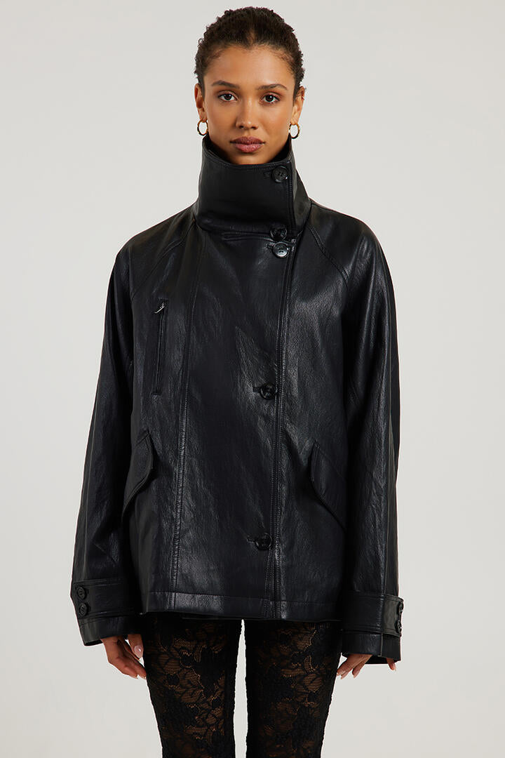 Ode Funnel Neck Pu Jacket Onyx