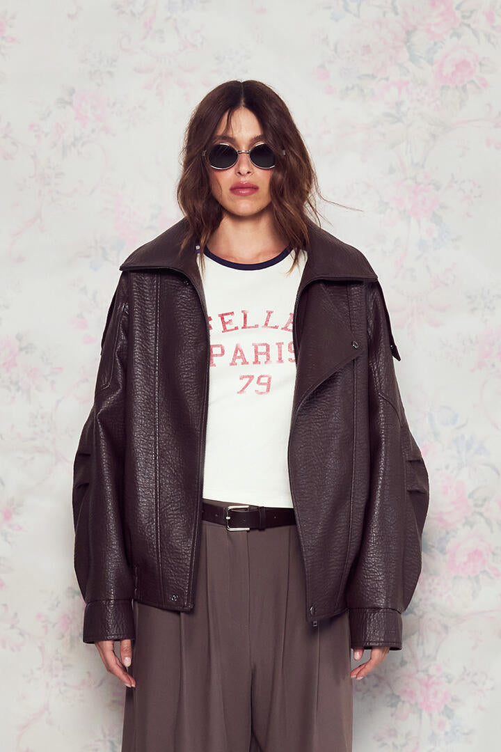 Felle Oversized Bomber Jacket Chocolate
