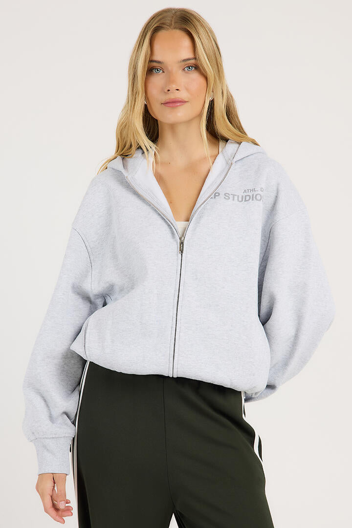 Ena Pelly Arlow Zip Thru Hoodie Mid Grey Marle