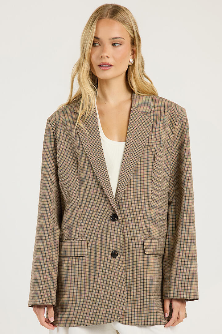 Ode Constance Check Blazer Tan Check