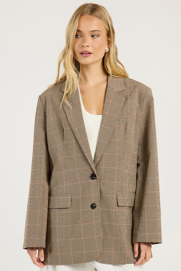 Ode Constance Check Blazer Tan Check