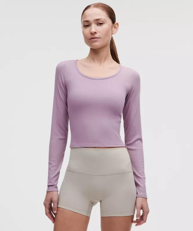 Hold Tights Micro-Rib Cross-Back Long-Sleeve Shirt