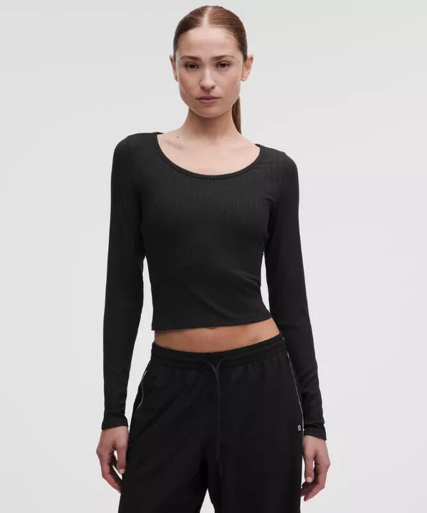 Hold Tights Micro-Rib Cross-Back Long-Sleeve Shirt