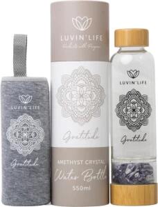 Luvin Life Amethyst Crystal Gratitude Bamboo & Glass Water Bottle