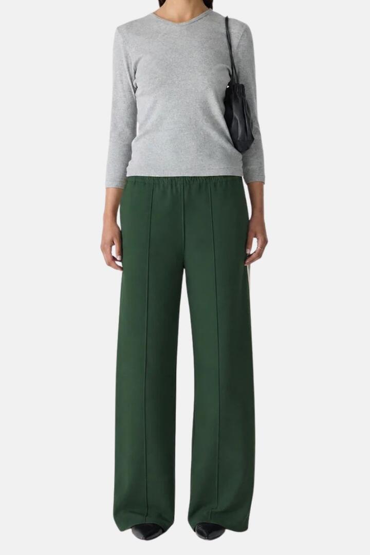 Bassike Wide Leg Athletic Tape Pant Pine/Cream Tape