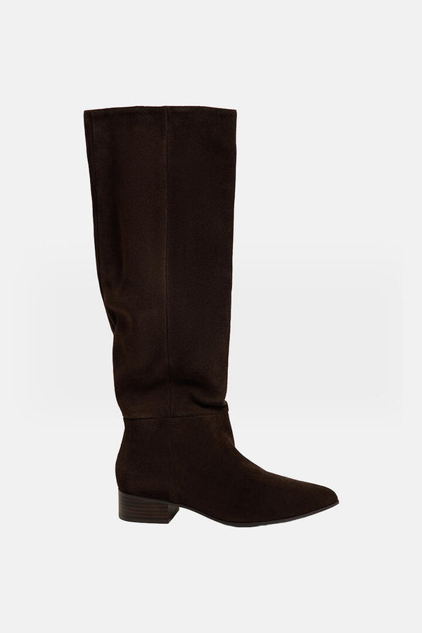 Ode Madeline Suede Boots Dk Choc-Black Heel