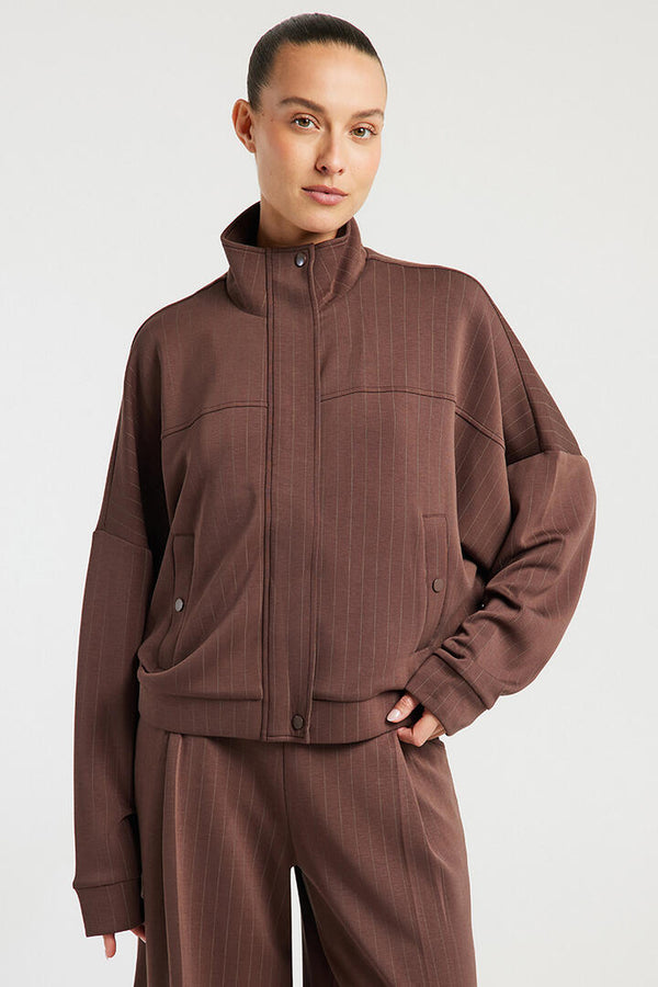 Liido Paris Funnel Neck Sweat Pinstripe Dark Brown