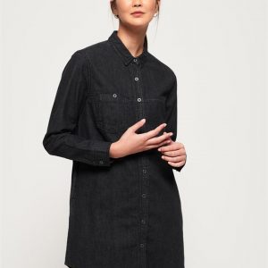 Superdry Oversized Denim Shirt Dress Washed Black