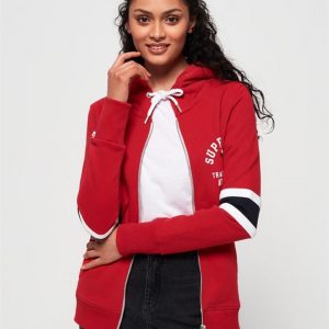Superdry Track And Field Stripe Ziphood Primary Red