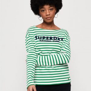 Superdry Havana Long Sleeve Top Apple Green Stripe