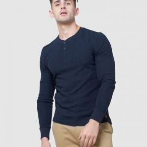 Superdry L/S Micro Texture Henley Nautical Navy