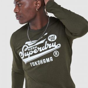 Superdry Military Ls Graphic Top Black Olive Grit