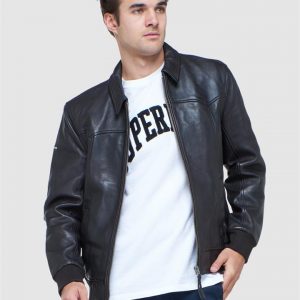 Superdry Leather Indie Club Jacket Brown Paloma Leather