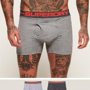 Superdry Sport Boxer Double Pack Crbnblk Fdrstrp/Slvgry Fdrstrp