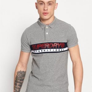 Superdry International Chest Band Polo Light Grey Grit