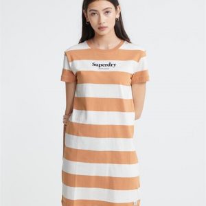 Superdry Darcy Striped T Shirt Dress Biscuit