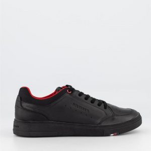 Tommy Hilfiger Tommy Hilfiger Mens Essential Signature Detail Leather Trainers Black