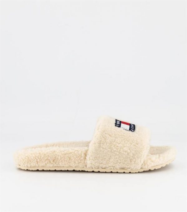 Tommy Hilfiger Tommy Hilfiger Womens Tommy Badge Sherpa Slides Smooth Stone