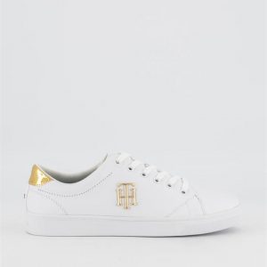 Tommy Hilfiger Tommy Hilfiger Womens Monogram Gold Sneakers White