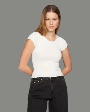 Tommy Hilfiger Tommy Hilfiger Slim Scallop Rib T-shirt Ancient White
