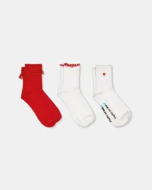 Platypus Socks Platypus Socks Platypus Half Crew Heart Socks 3 PK White White Red