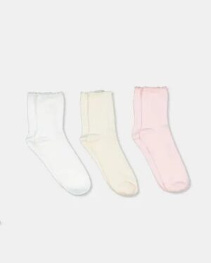 Platypus Socks Platypus Socks Platypus Half Crew Lettuce Edge 3 Pack White Pink Ecru