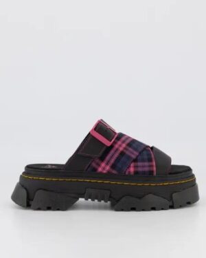 Dr Martens Dr Martens Womens Mattison Slides Black+Pink Multi Tartan Woven+Athena